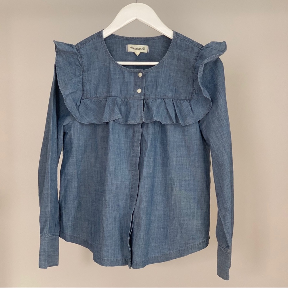 Madewell Chambray Ruffle Button Down Shirt, Small